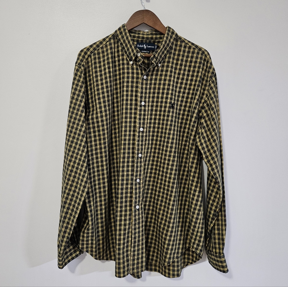 Ralph Lauren Shirt Mens XXL Button Down Flannel Classic Fit Plaid